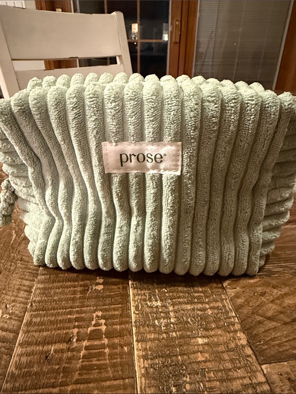Prose Ribbed Plush Cosmetic Pouch in Sage Green